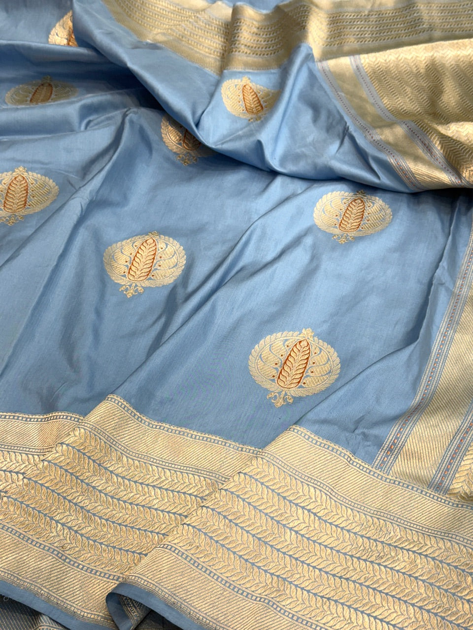 Powder Blue Handwoven Banarasi Pure Silk Saree