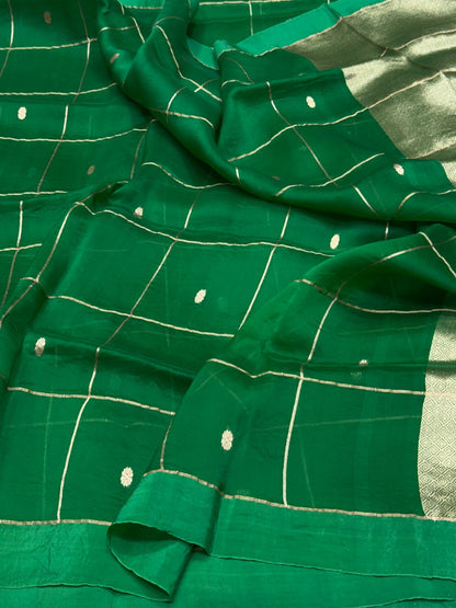 Green Handwoven Pure Banarasi Organza Silk Saree
