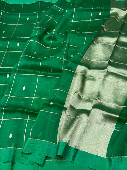 Green Handwoven Pure Banarasi Organza Silk Saree
