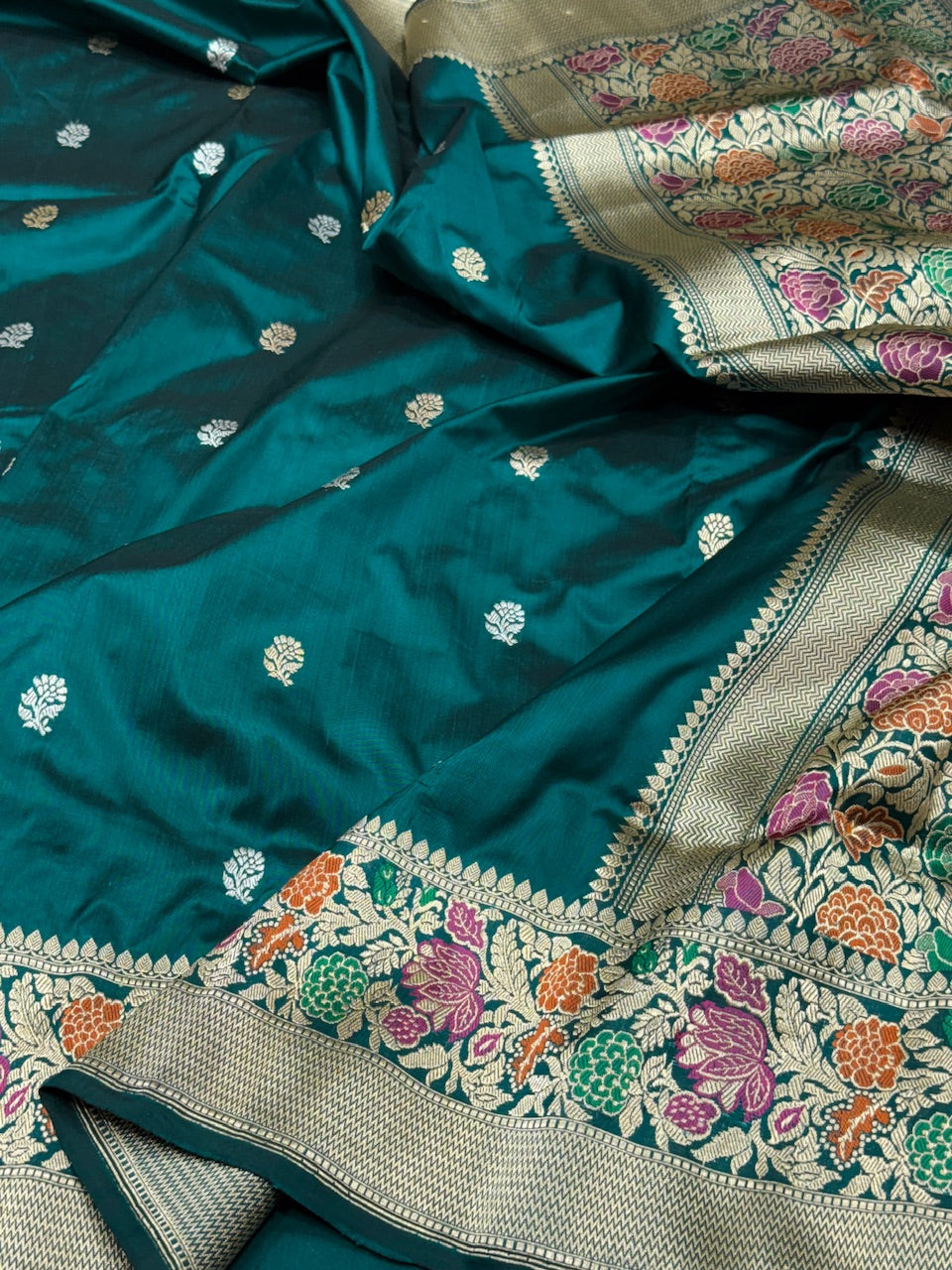 Teal Green Handwoven Pure Banarasi Silk Saree