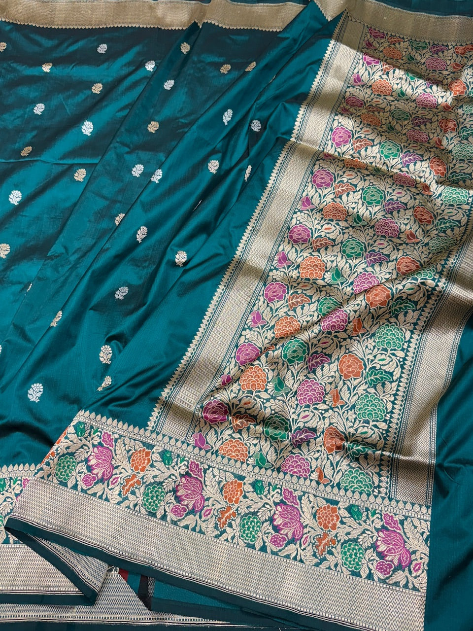 Teal Green Handwoven Pure Banarasi Silk Saree