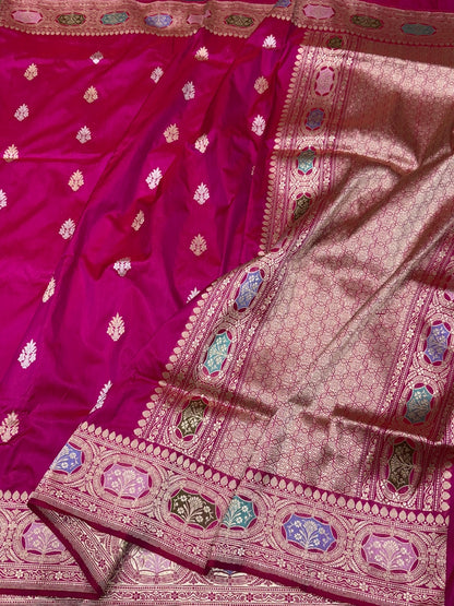 Rani Pink Handwoven Pure Banarasi Silk Saree