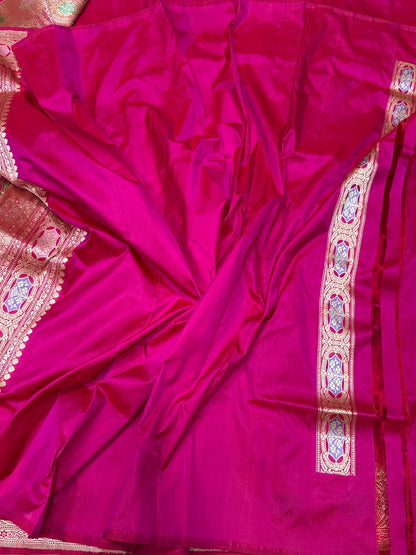 Rani Pink Handwoven Pure Banarasi Silk Saree