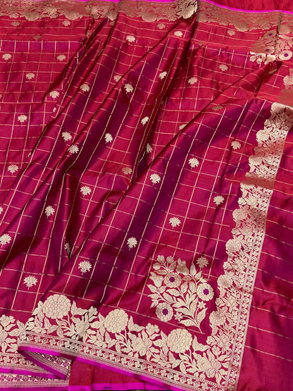 Red Handwoven Pure Banarasi Satin Silk Saree