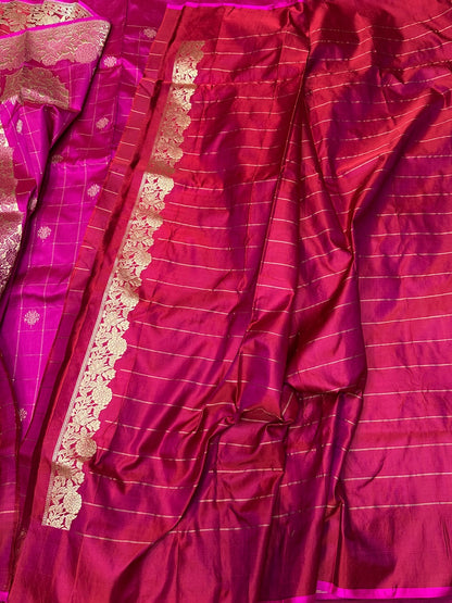 Red Handwoven Pure Banarasi Satin Silk Saree