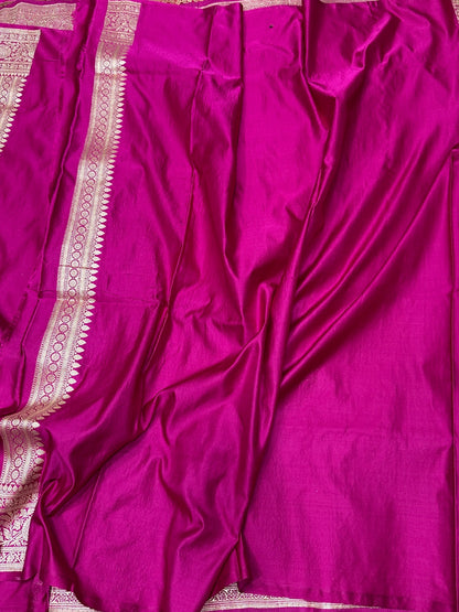 Rani Pink Handwoven Vintage Pure Banarasi Satin Silk Saree