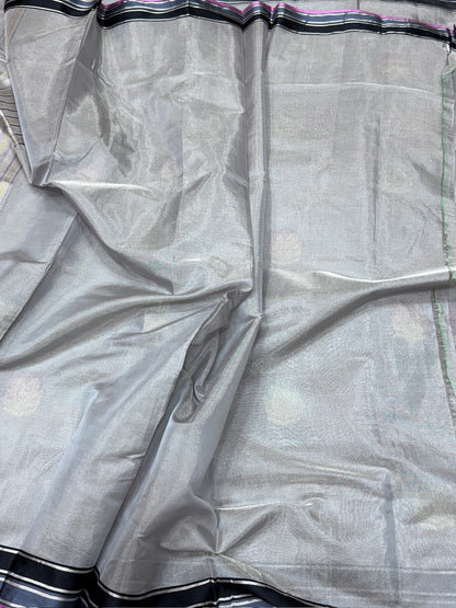 Ash Grey Handwoven Pure Banarasi Ektara Tissue Silk Saree