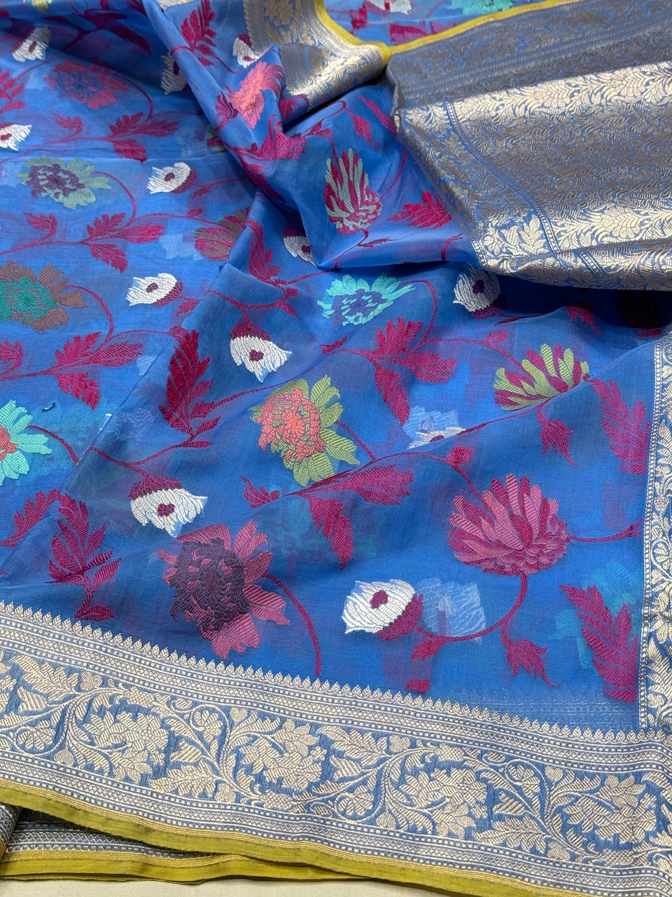 Ink Blue Handwoven Organza Saree