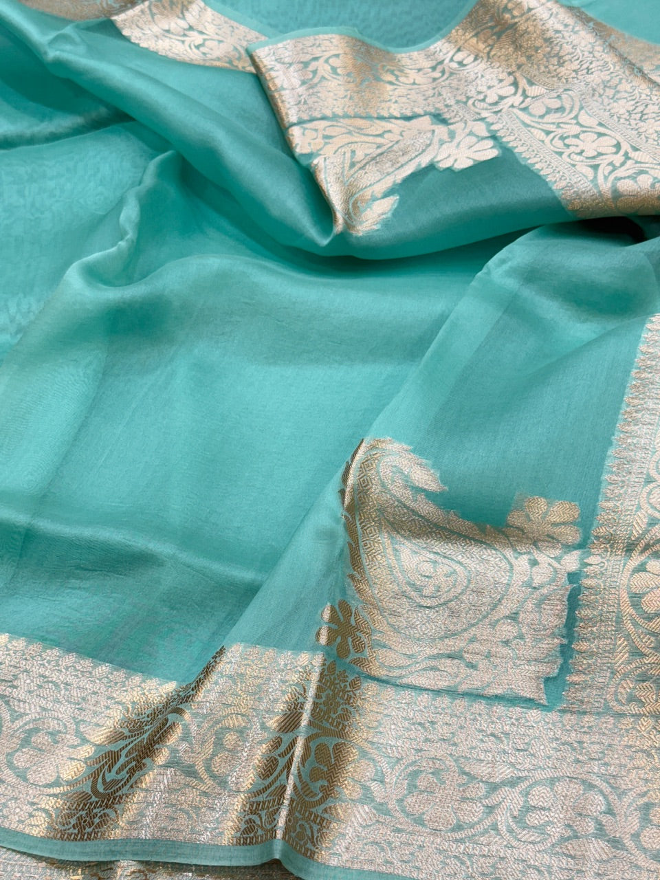 Sea Green Banarasi Pure Organza Silk Saree