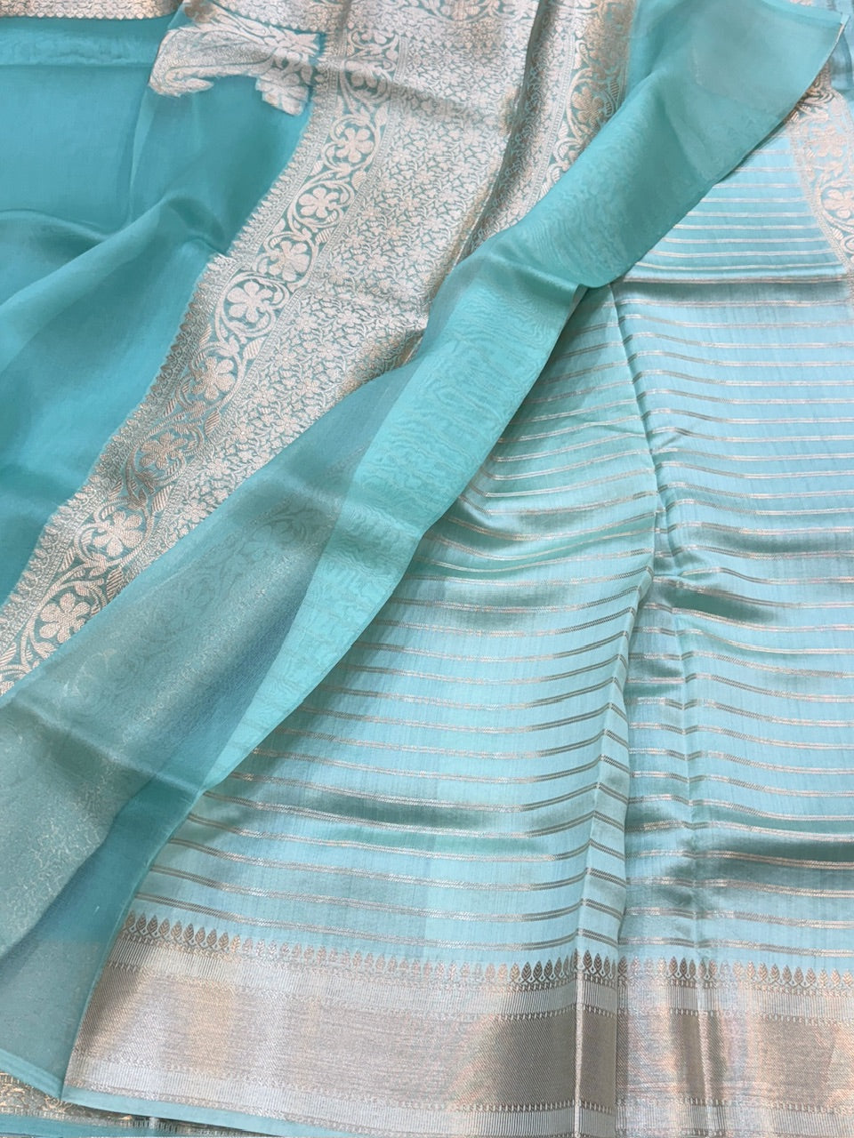Sea Green Banarasi Pure Organza Silk Saree