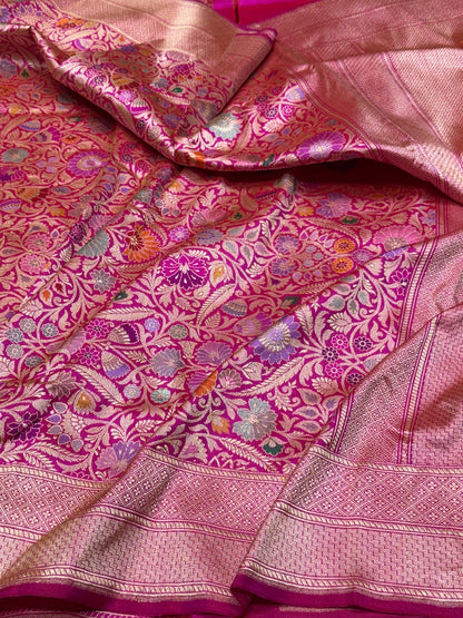 Rani Pink Handwoven Pure Banarasi Silk Brocade Saree