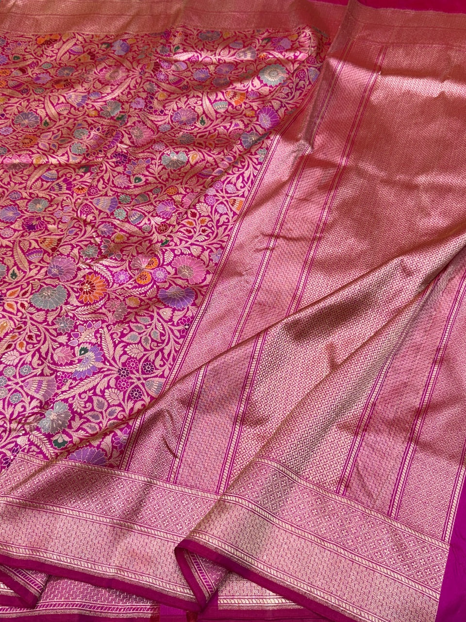 Rani Pink Handwoven Pure Banarasi Silk Brocade Saree