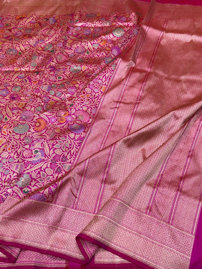 Rani Pink Handwoven Pure Banarasi Silk Brocade Saree