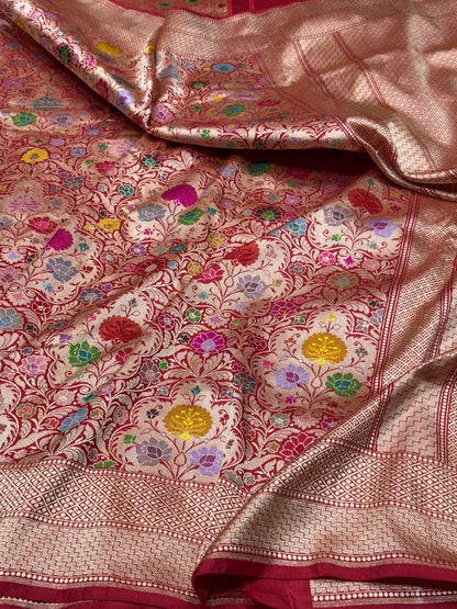 Red Handwoven Pure Banarasi Silk Brocade Saree