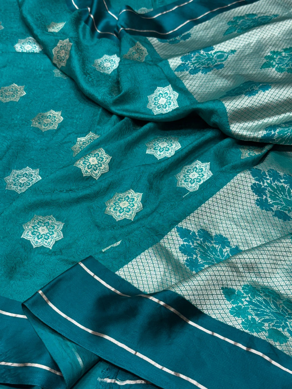 Teal Green Handwoven Pure Banarasi Satin Silk Saree