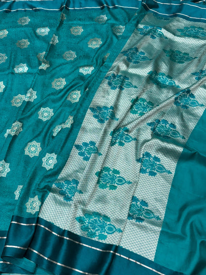 Teal Green Handwoven Pure Banarasi Satin Silk Saree