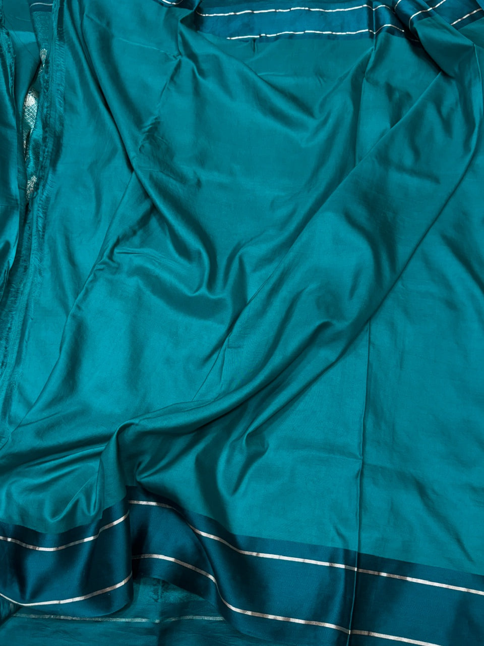 Teal Green Handwoven Pure Banarasi Satin Silk Saree