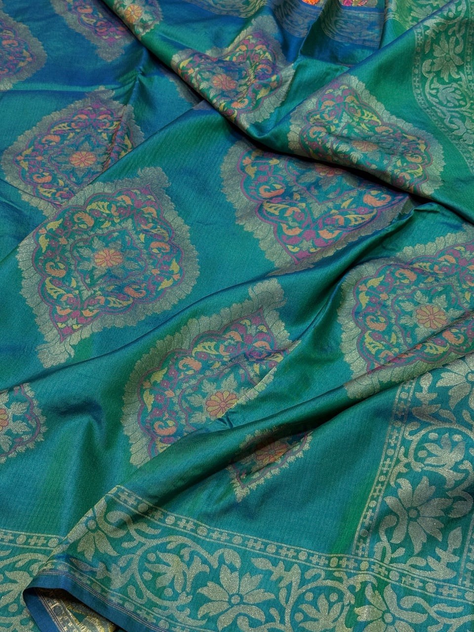 Peacock Blue Handwoven Pure Banarasi Ektara Silk Saree