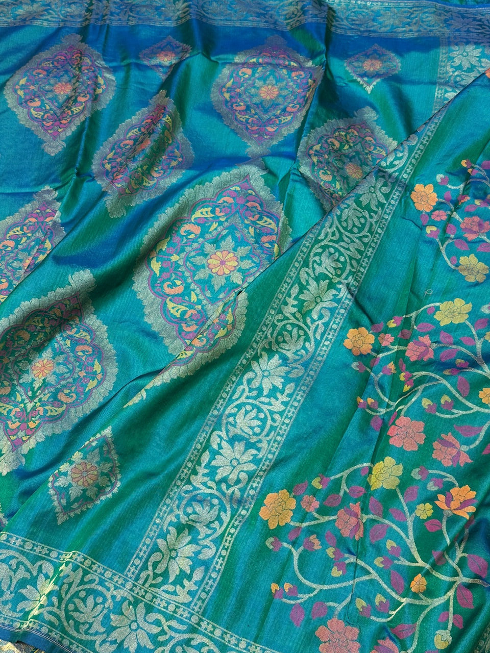 Peacock Blue Handwoven Pure Banarasi Ektara Silk Saree