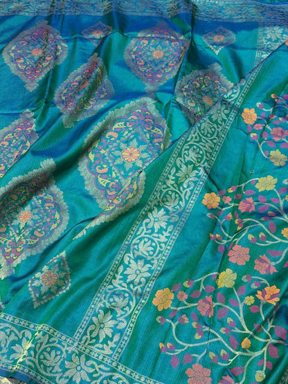 Peacock Blue Handwoven Pure Banarasi Ektara Silk Saree