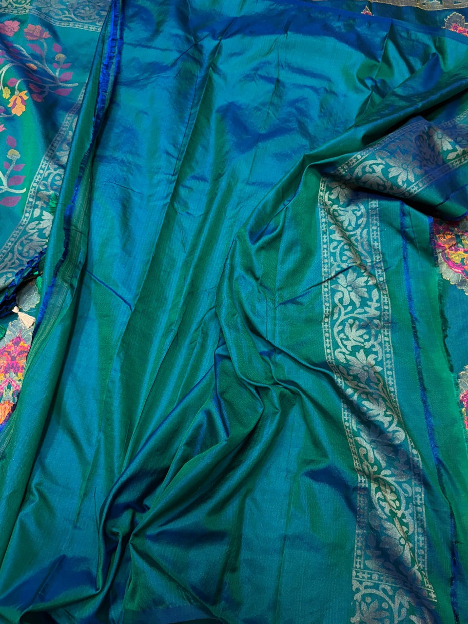 Peacock Blue Handwoven Pure Banarasi Ektara Silk Saree