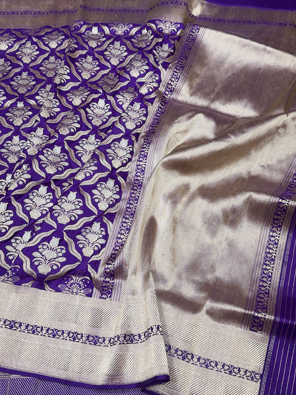 Purple Handwoven Pure Banarasi Silk Saree