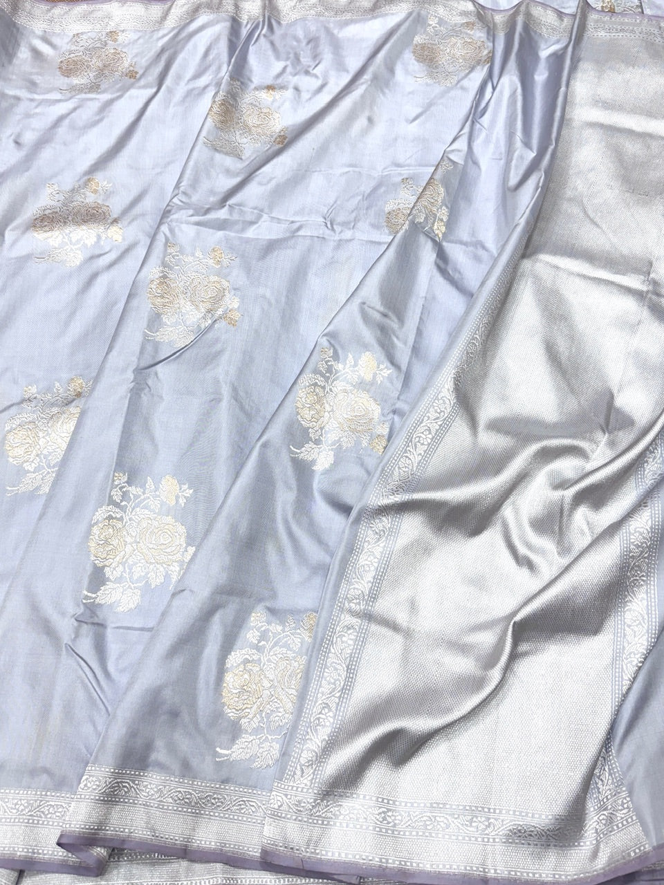 Cool Grey Handwoven Pure Banarasi Ektara Silk Saree