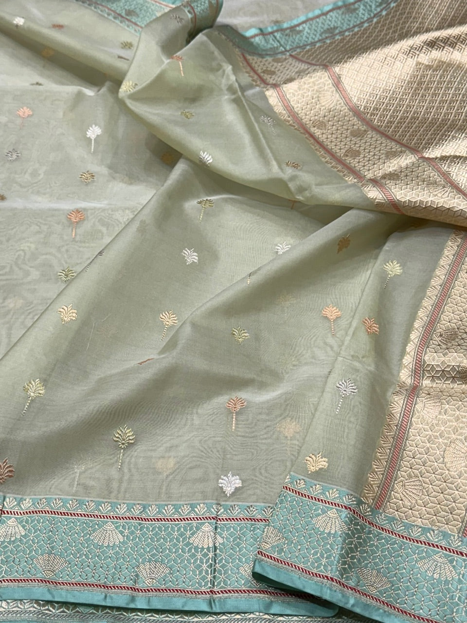 Pista Handwoven Organza Saree