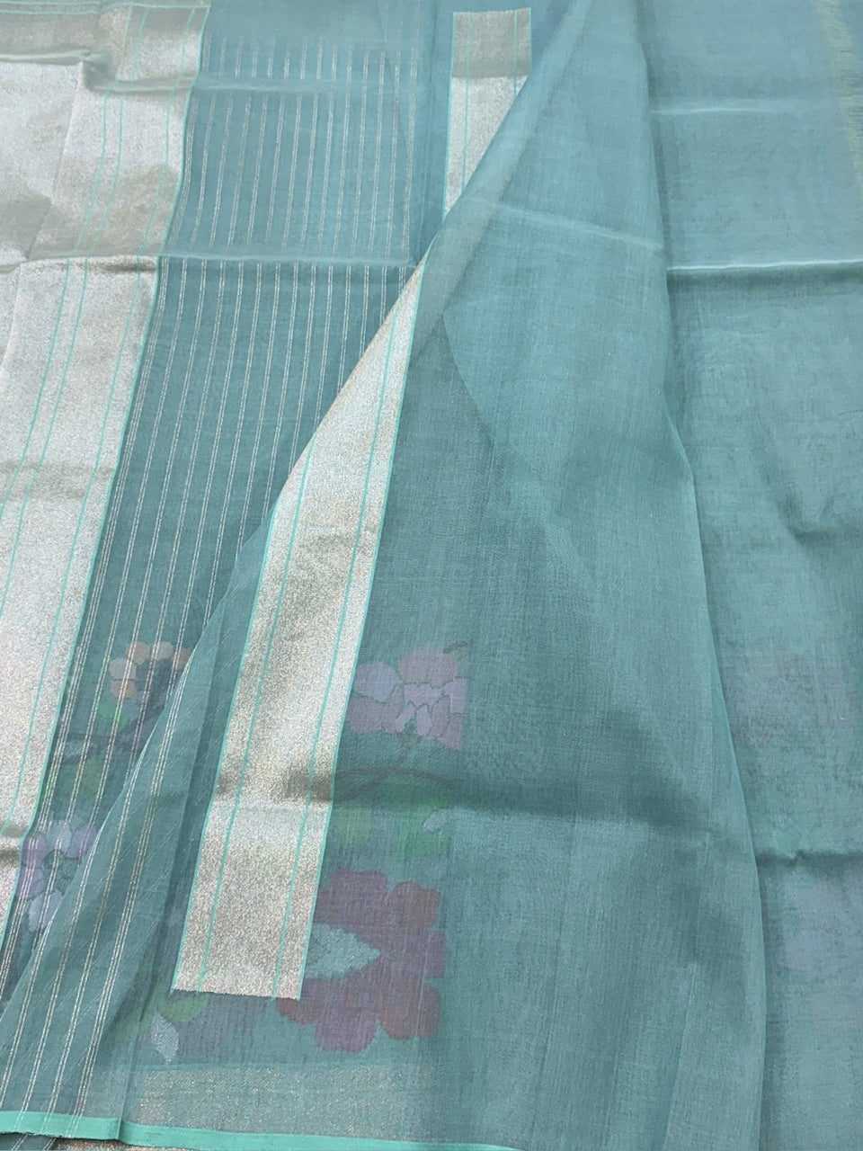 Powder Blue Handwoven Pure Kora Cotton Jamdani Saree