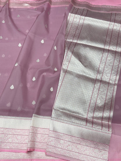 Gajiri Pink Handwoven Pure Organza Silk Saree