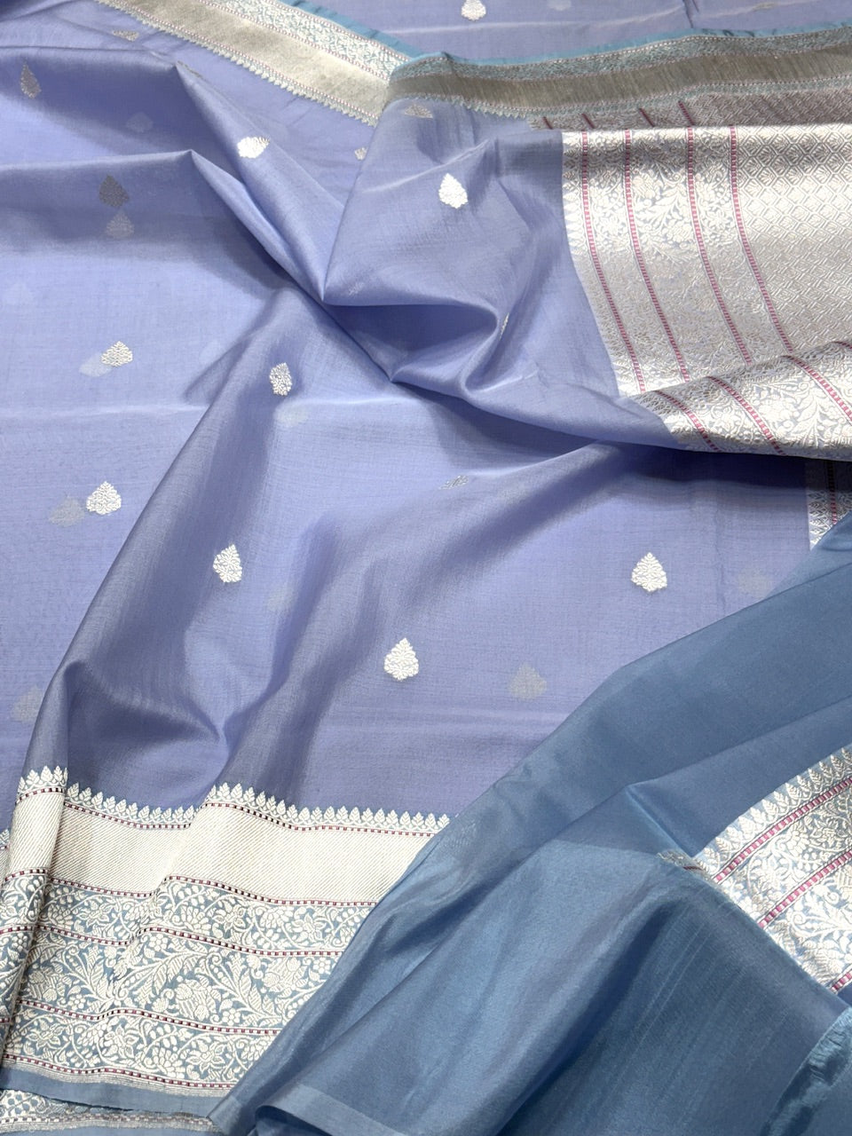 Bluish Grey Handwoven Pure Organza Silk Saree