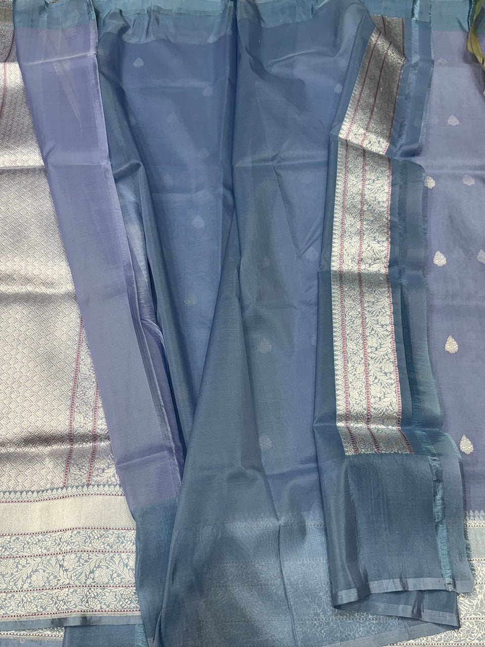 Bluish Grey Handwoven Pure Organza Silk Saree