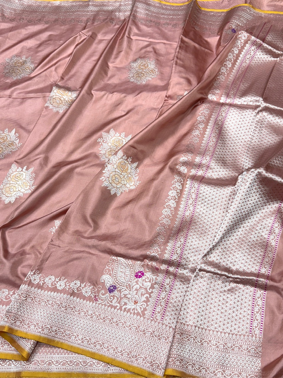 Peach Handwoven Pure Banarasi Ektara Silk Saree