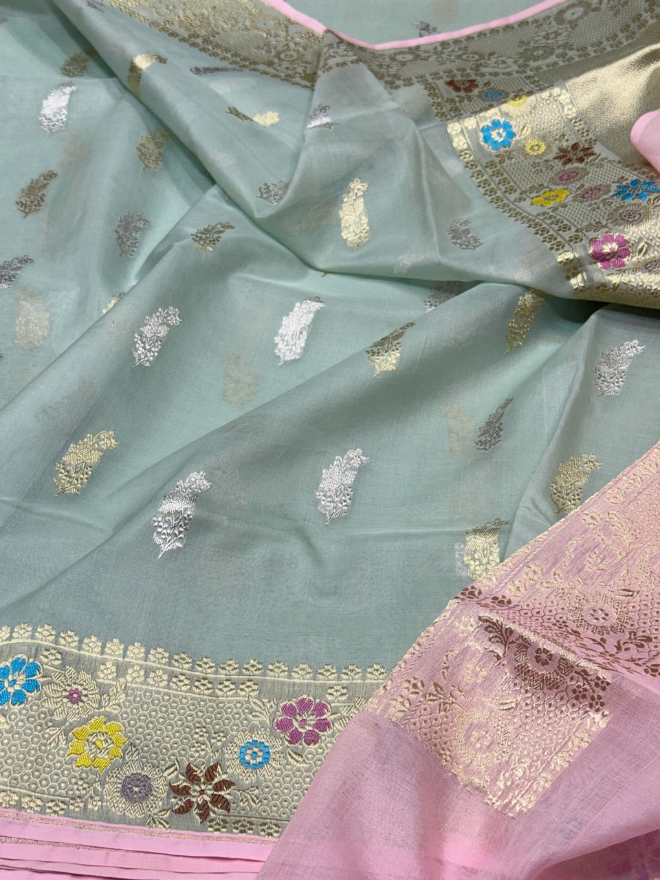 Ocean Blue Handwoven Pure Organza Saree
