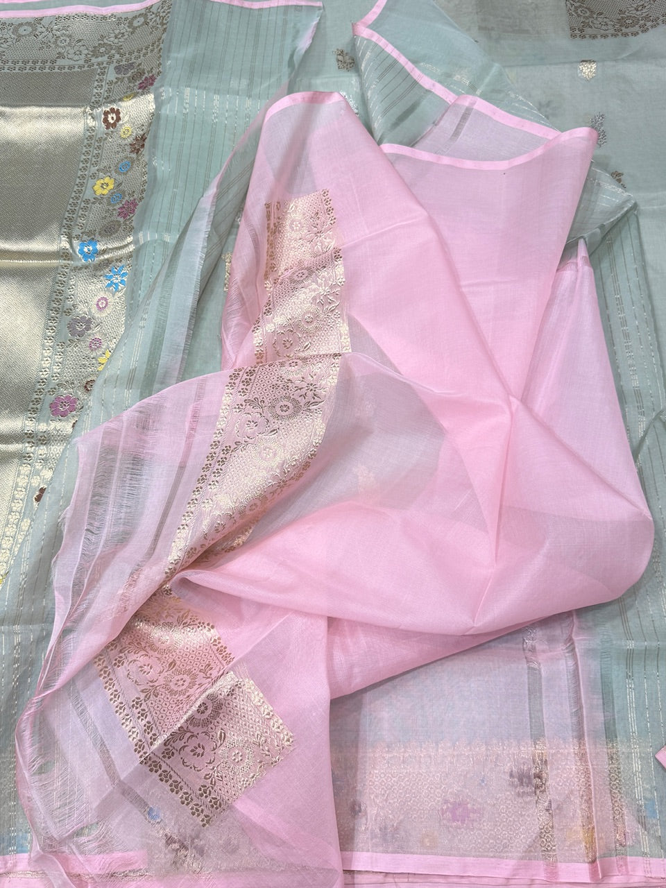 Ocean Blue Handwoven Pure Organza Saree