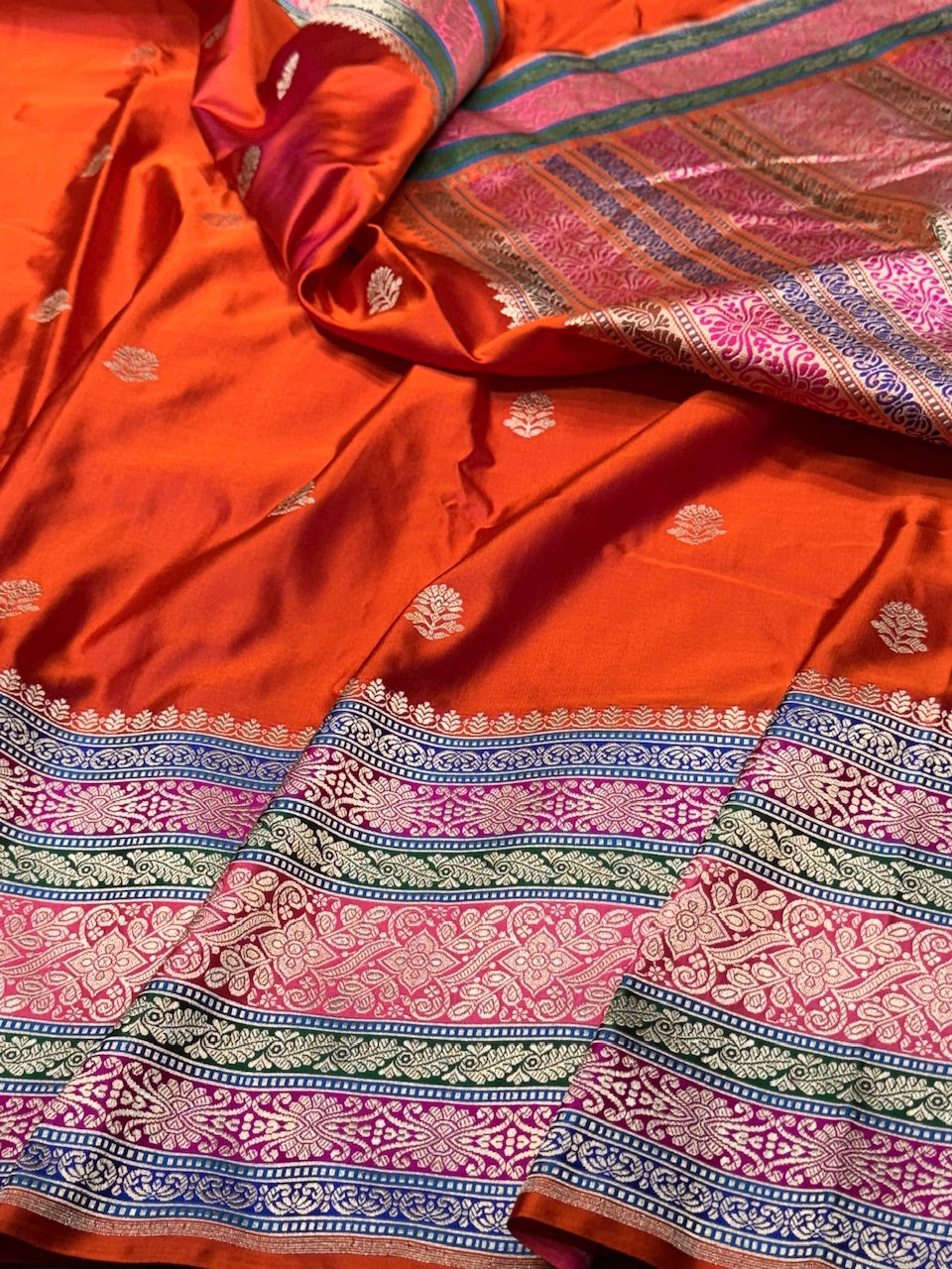 Orange Satin Silk Handwoven Saree