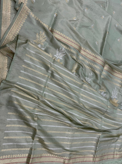 Olive Green Handwoven Pure Ektara Tissue Saree