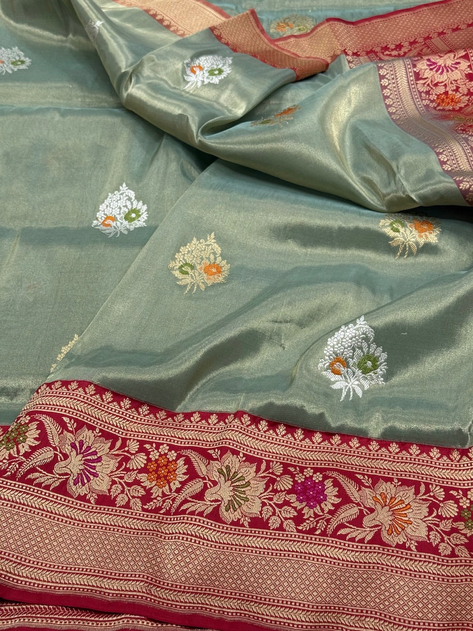 Sage Green Handwoven Pure Tissue Saree
