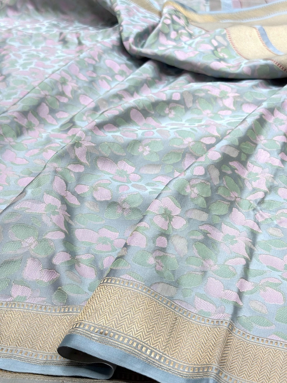 Ash Grey Handwoven Pure Banarasi Satin Silk Saree
