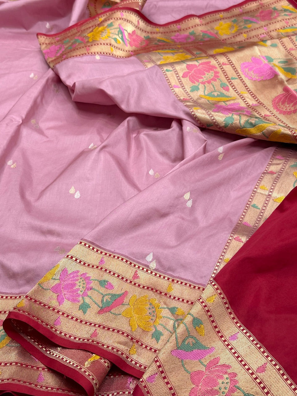 Pastel Pink Handwoven Banarasi Ektara Silk Paithni Border Saree