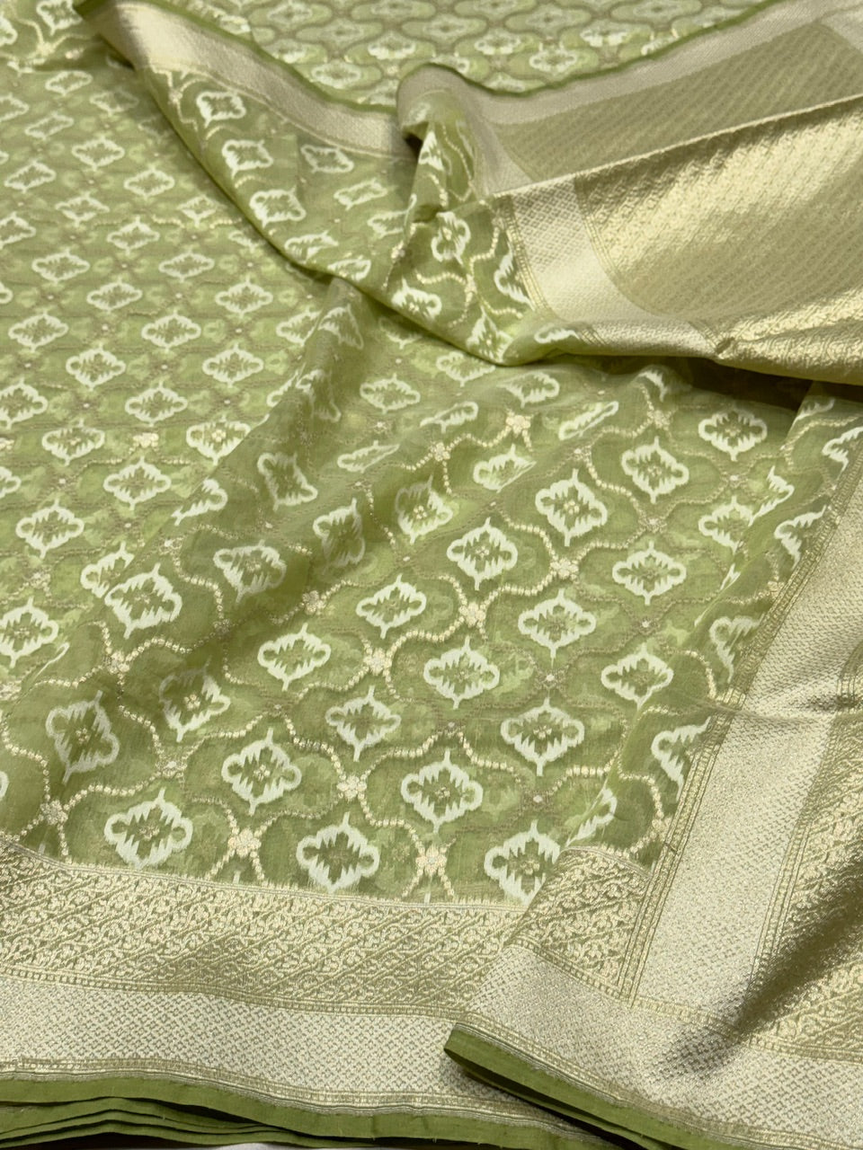 Pista Green Pure Kora Silk Cotton Saree