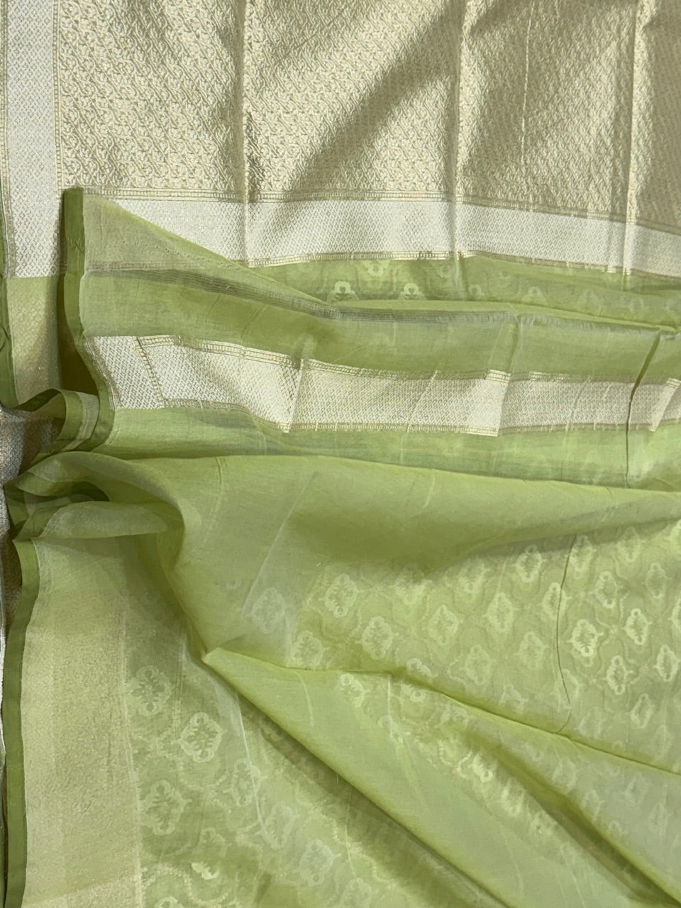 Pista Green Pure Kora Silk Cotton Saree