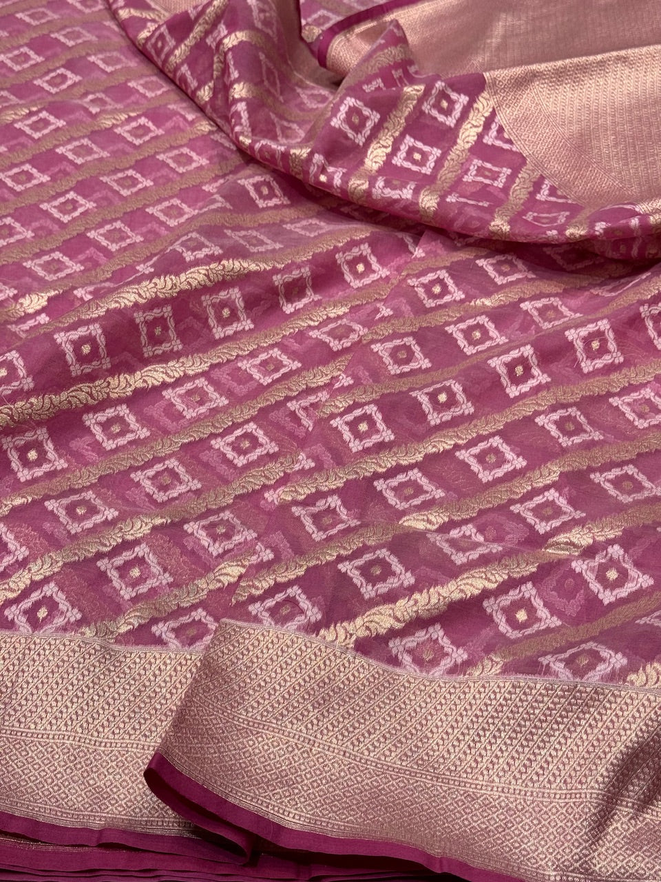 Gajiri Pink Pure Kora Silk Cotton Saree