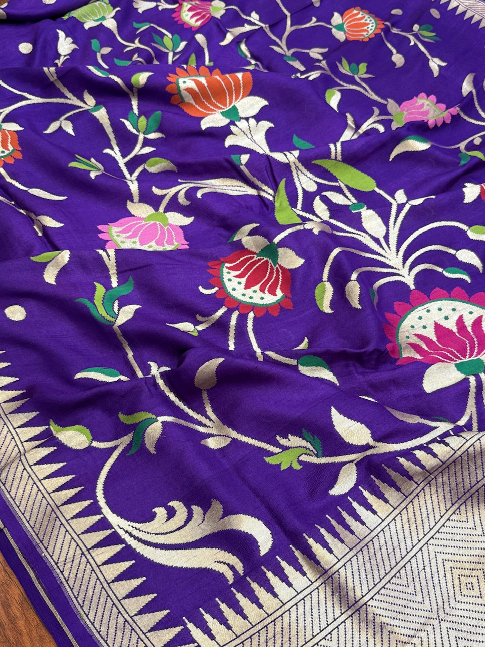 Purple Banarasi Pure Tussar Georgette Saree