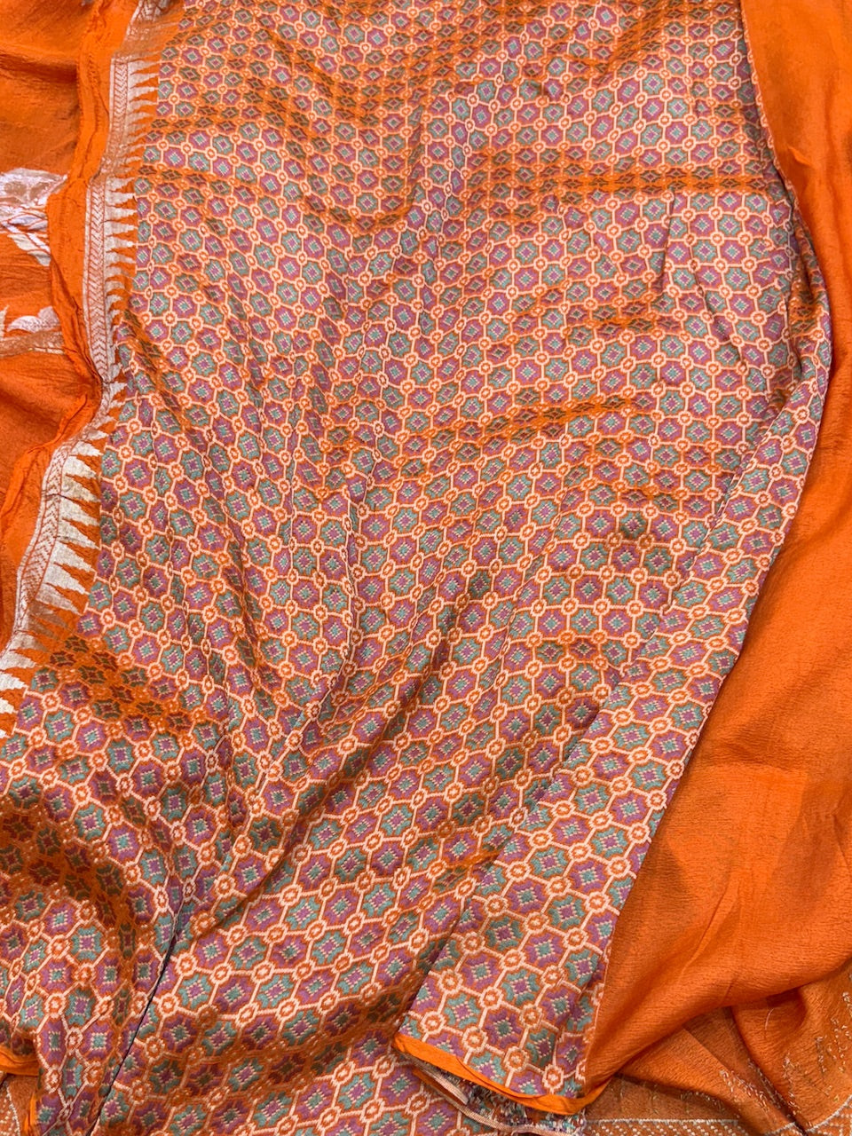 Orange Banarasi Pure Tussar Georgette Saree