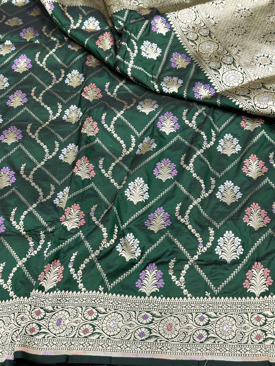 Bottle Green Minakari Pure Silk Saree