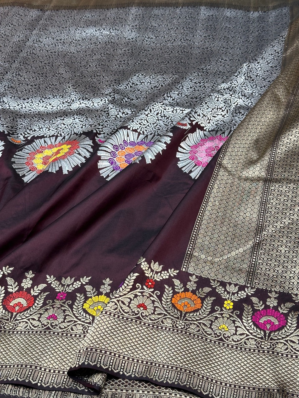 Wine Handwoven Pure Silk Saree