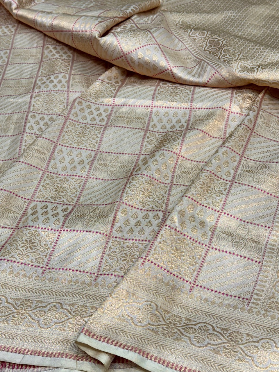 Cream Minakari  Pure Silk Brocade Saree