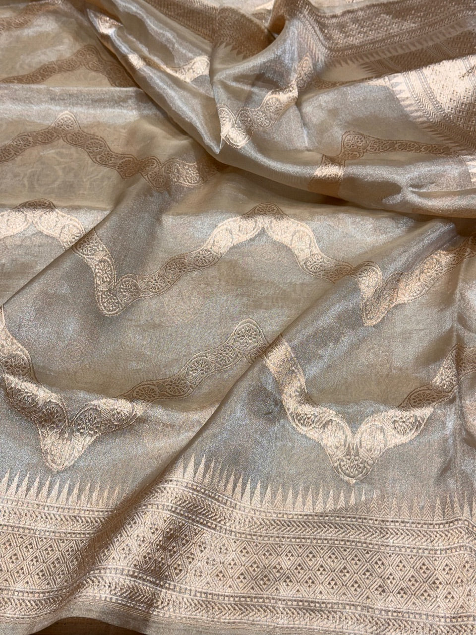 Champagne Gold Handwoven Pure Tissue Saree