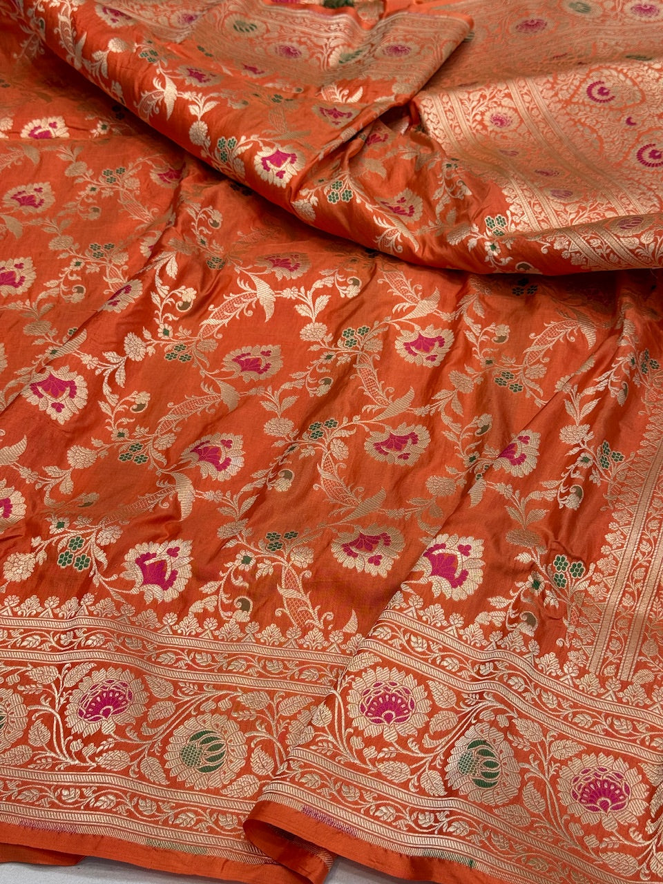 Orange Banarasi Minakari Pure Silk Saree